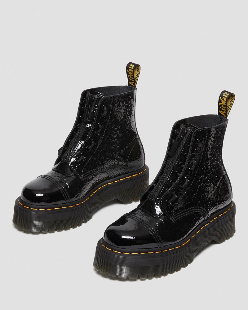 Dr Martens Sinclair Leopard Emboss Lak Læder Platform Støvler Dame Sort Leopard | DK 255KOR